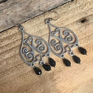Silver Dangle earrings with heart and stones